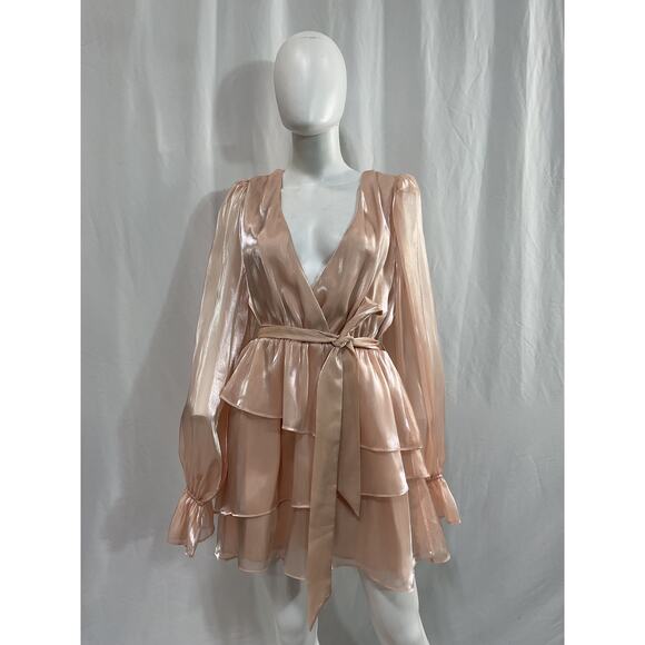 Majorelle 'Elly' Pink Organza Mini Dress Size L - Picture 2 of 5